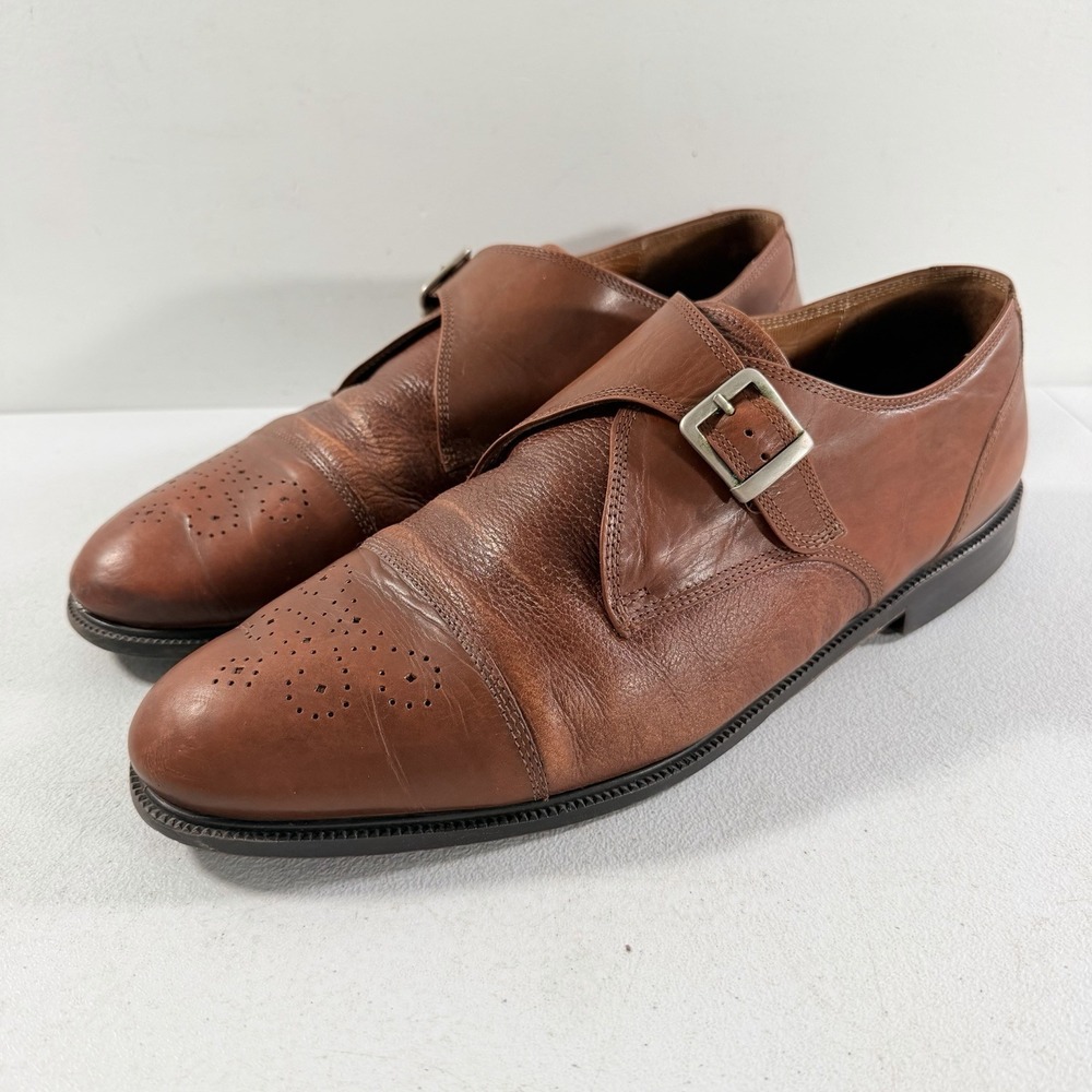 Stanley Blacker Men's Brown Leather Cap Toe Monk Strap Dress Shoes Size 13 M